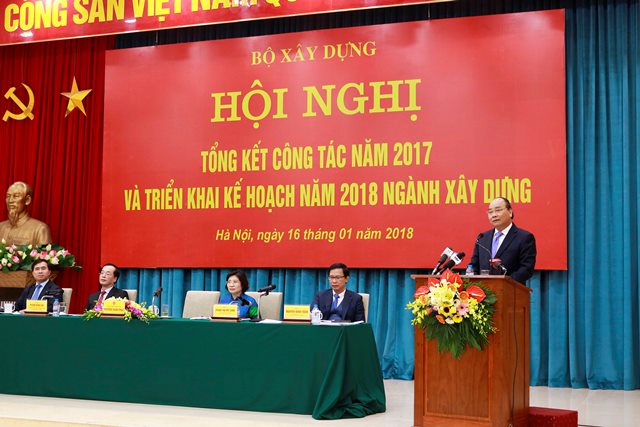 Thủ tướng Nguyễn Xuân Phúc dự và phát biểu chỉ đạo tại Hội nghị tổng kết năm 2017 và triển khai kế hoạch năm 2018 ngành Xây dựng 